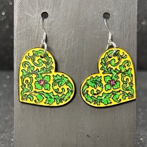 Yellow and Green Heart‎ Earrings